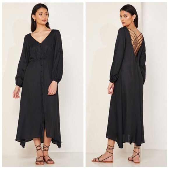 Free People Dresses & Skirts - Free People Later Days Midi Dress Lattice Back Black Beachy Boho Sz 12 B11